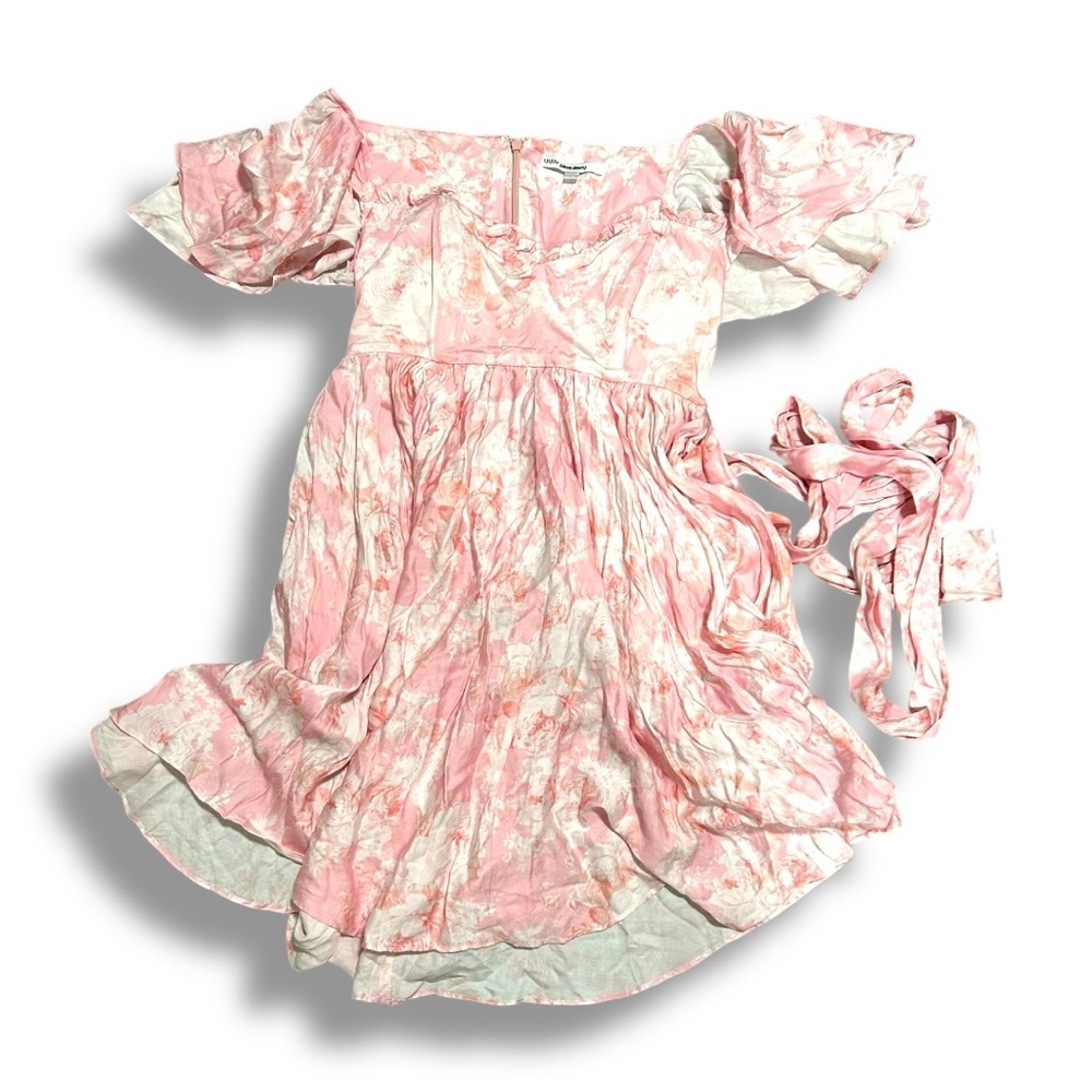 Women’s Pink Floral Mini Dress with Tie Belt
